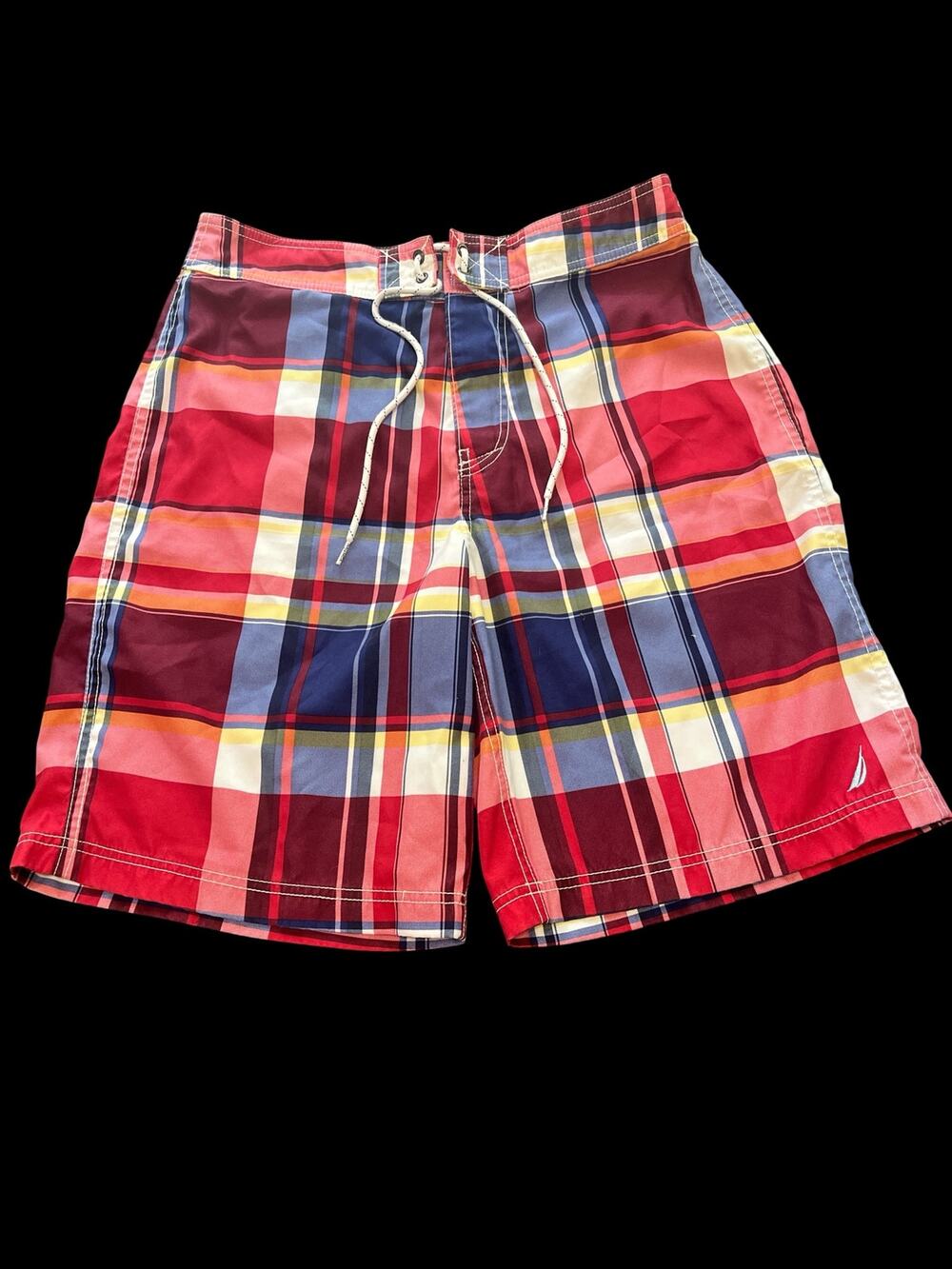 Vtg Nautical shorts/Board/Swim-Men Sz 32-Multicolor Plaid-EUC